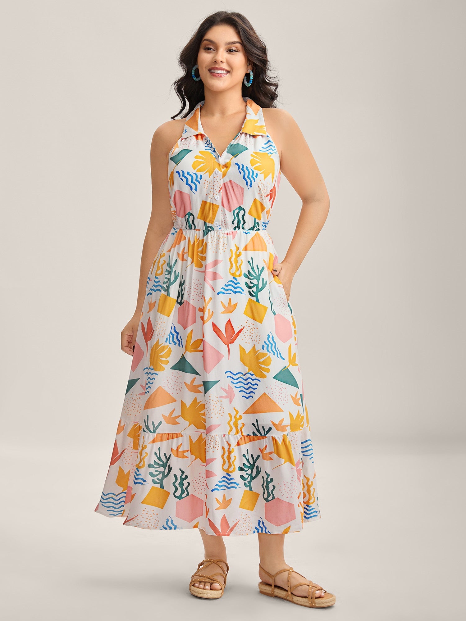 All About Sea Stretchy Waist Midi Dress