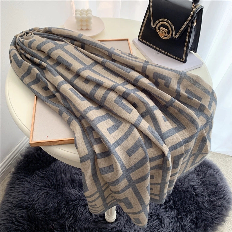 New Cotton And Linen Scarf Women's Fashion Colorblock Shawl Spring And Autumn Travel Decorative Scarf Cyber Celebrity Star Style Letters