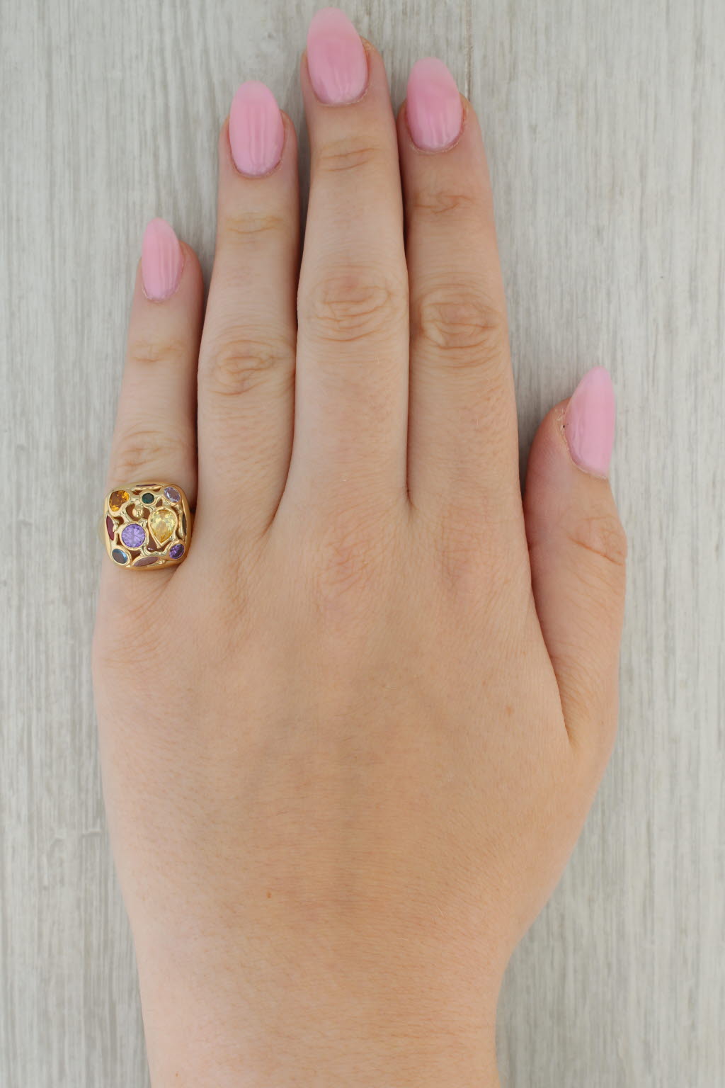 Gemstone Ring 14k Gold Cubic Zirconia Lab Created Ruby Spinal Sapphire