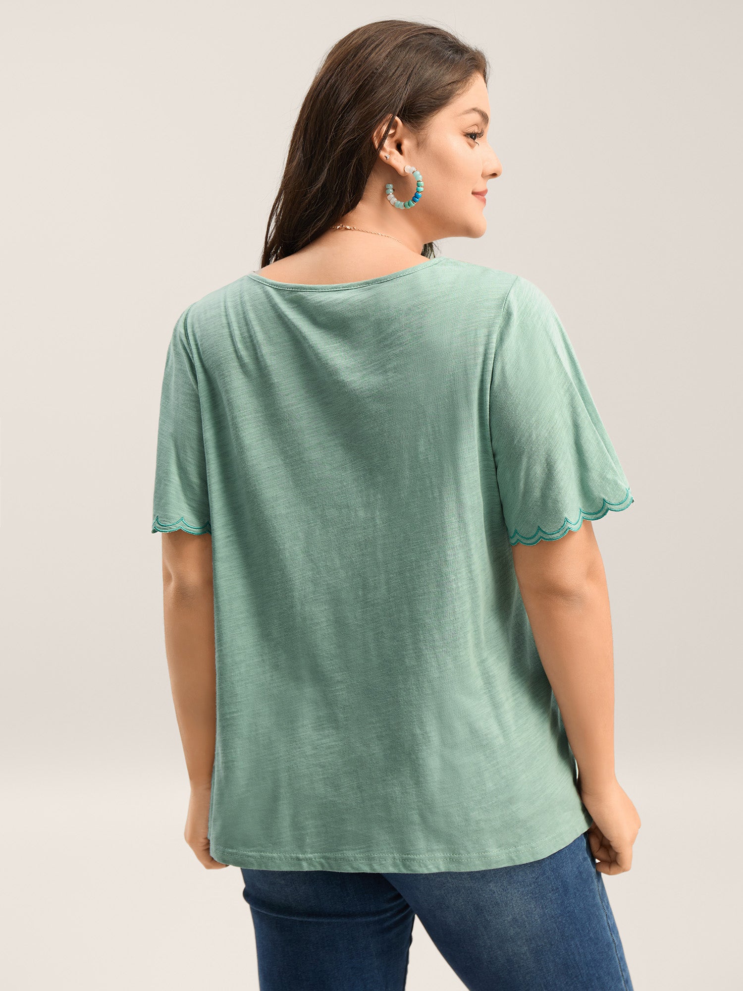 Pure Cotton Embroidered Pleated T-Shirt
