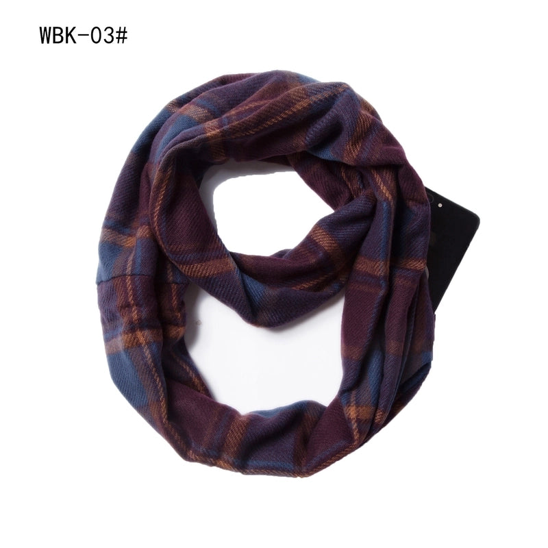 Hot Autumn And Winter New Scarf Men And Women Couple Thickened Pullover Plaid Zipper Pocket Scarf