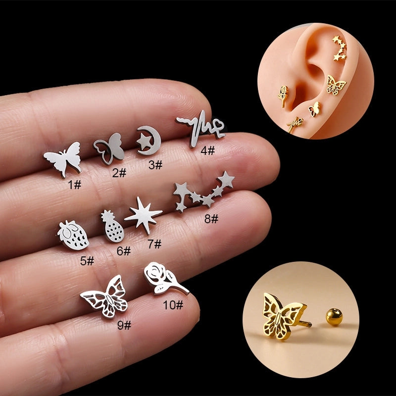 1 Piece Ear Cartilage Rings & Studs Fashion Butterfly 316L Stainless Steel  Plating