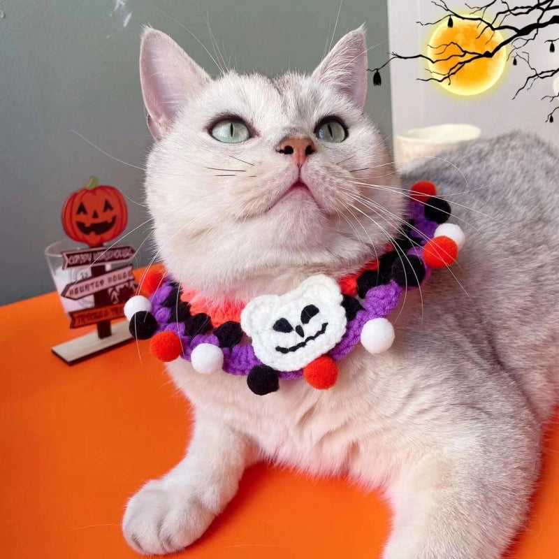 Hot Halloween Pet Wool Collar Dogs And Cats Funny Knitted Hat Spider Pumpkin Scarf