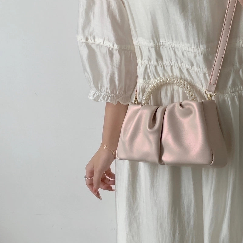 Women's Small All Seasons Pu Leather Solid Color Fashion Pearls Square Magnetic Buckle Cloud Shape Bag