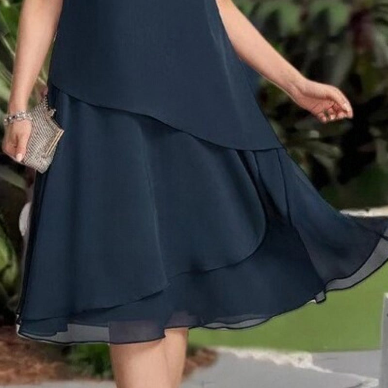 Abito midi svasato a strati in rete da donna