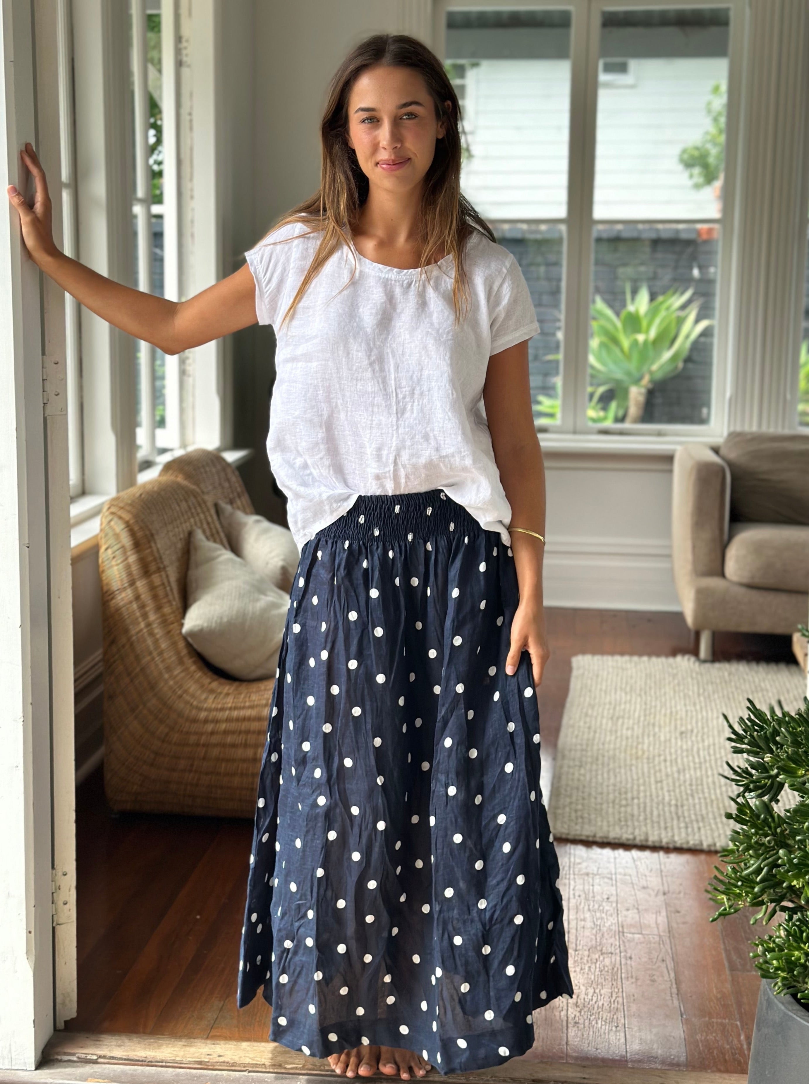 lulu skirt - navy spot linen