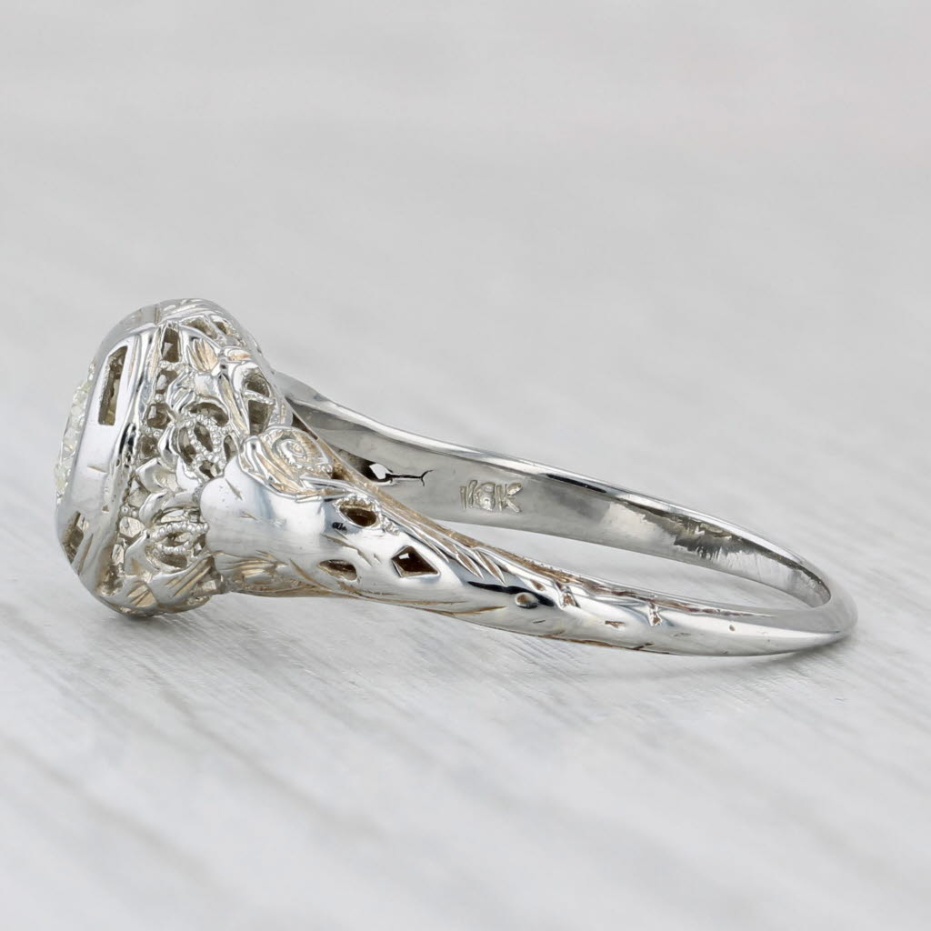 Art Deco 0.19ct Diamond Solitaire Engagement Ring 18k White Gold Size 6