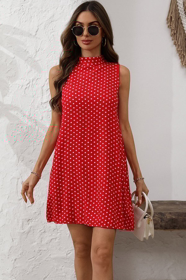 Dots Print Sleeveless Casual Mini Dress