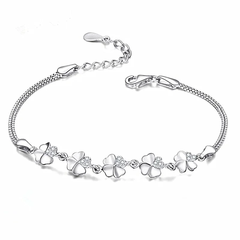 fancy chain  S925 silver Four-leaf clover  bracelet  for girls