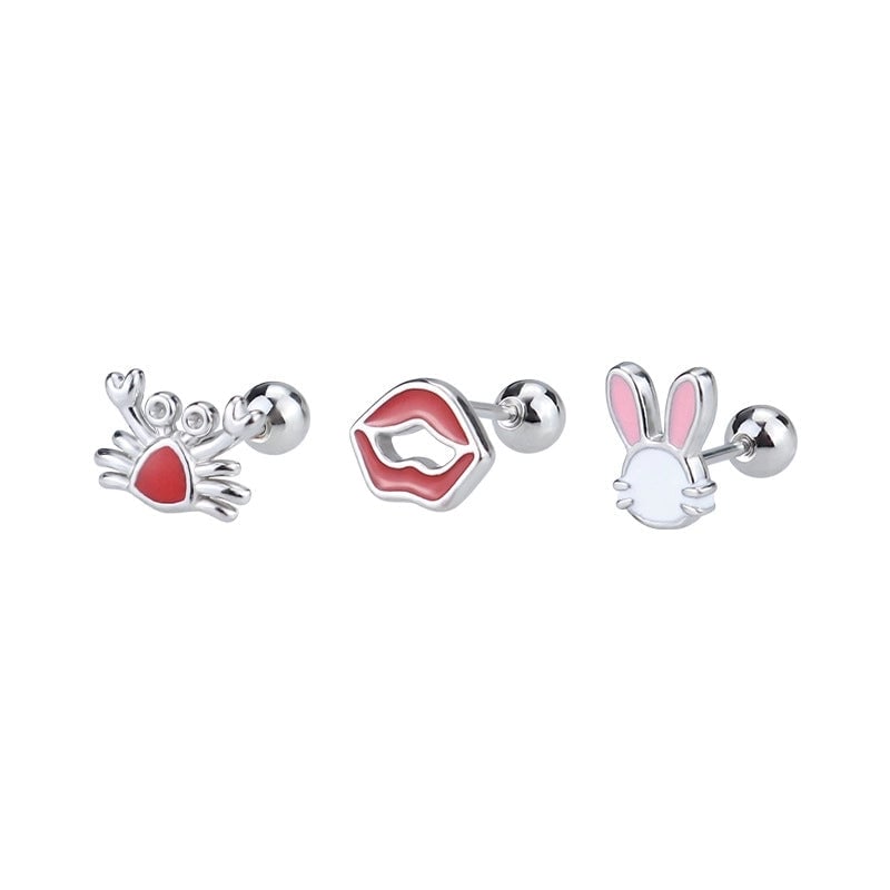1 Piece Cute Minimalist Geometric Animal Crown Plating Titanium Steel Ear Studs