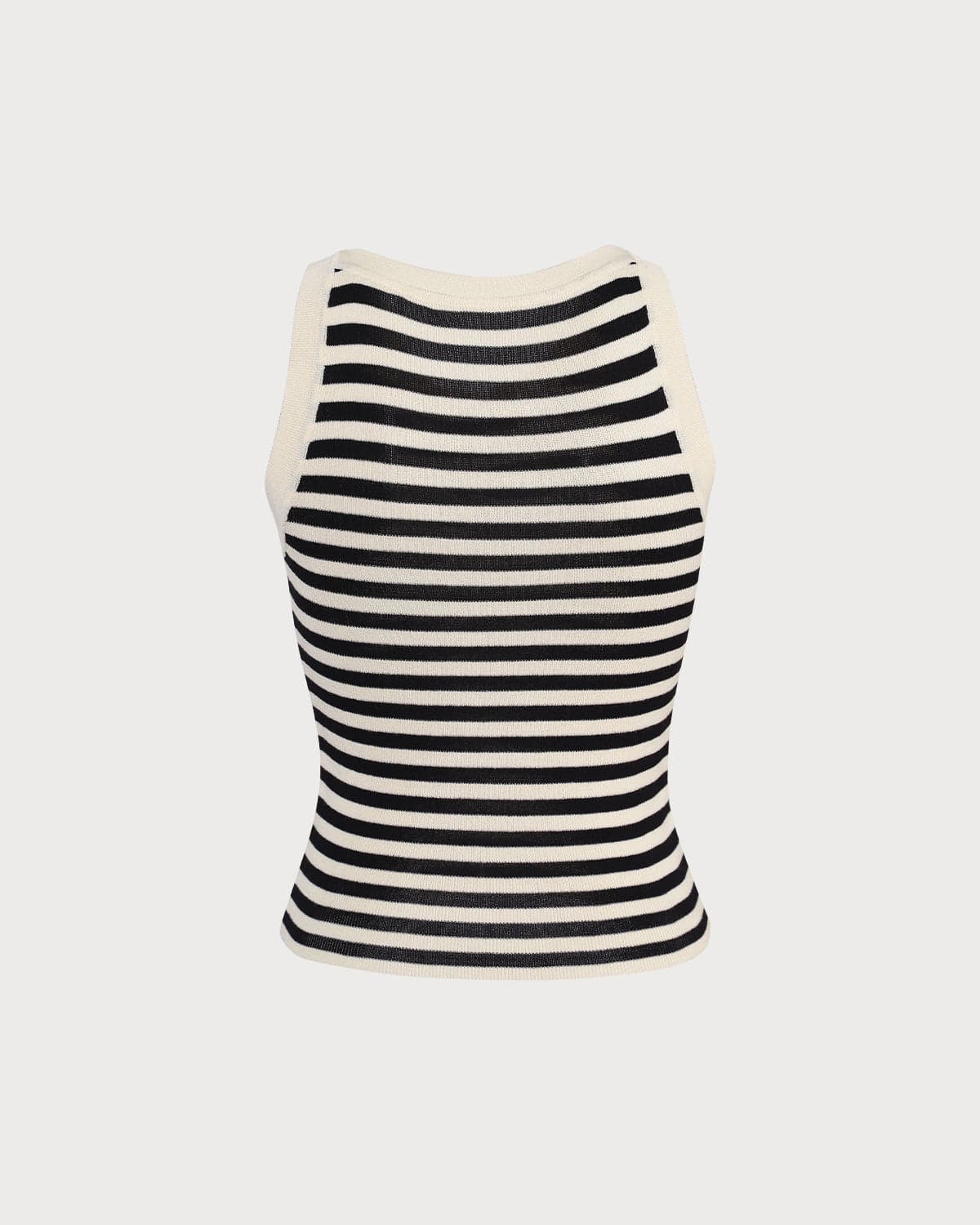 The Black Round Neck Striped Tank Top