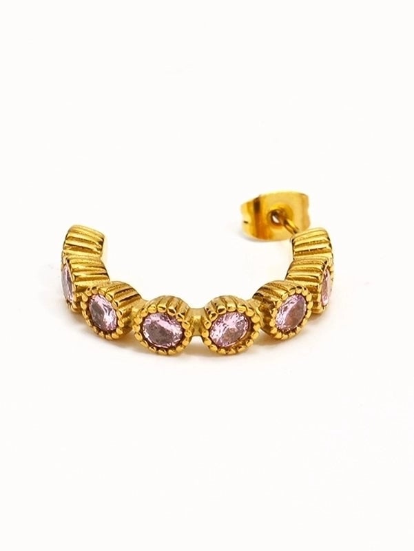3 Pieces Elegant Vintage Style C Shape Inlay 304 Stainless Steel Artificial Gemstones Artificial Gemstones 18K Gold Plated Ear Studs
