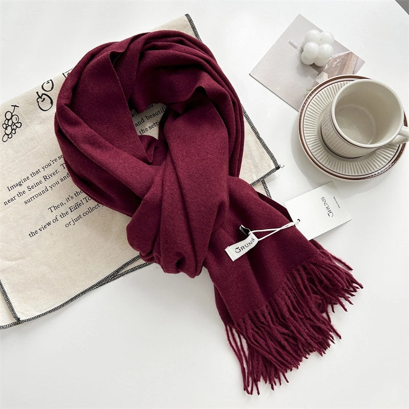 Women's Elegant Minimalist Solid Color Imitation Cashmere Tassel Scarf
