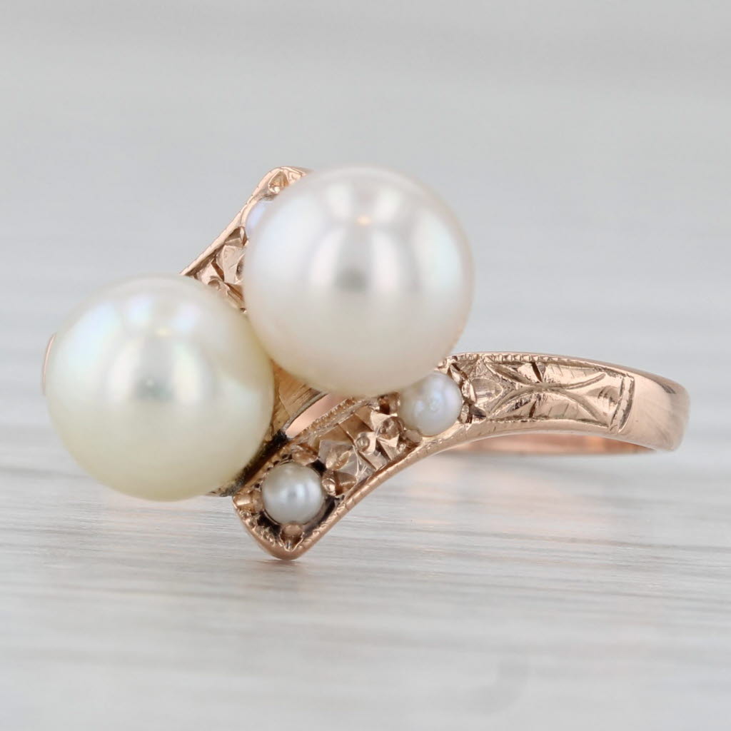 Vintage Cultured Pearl Bypass Ring 10k Rose Gold Size 6.25