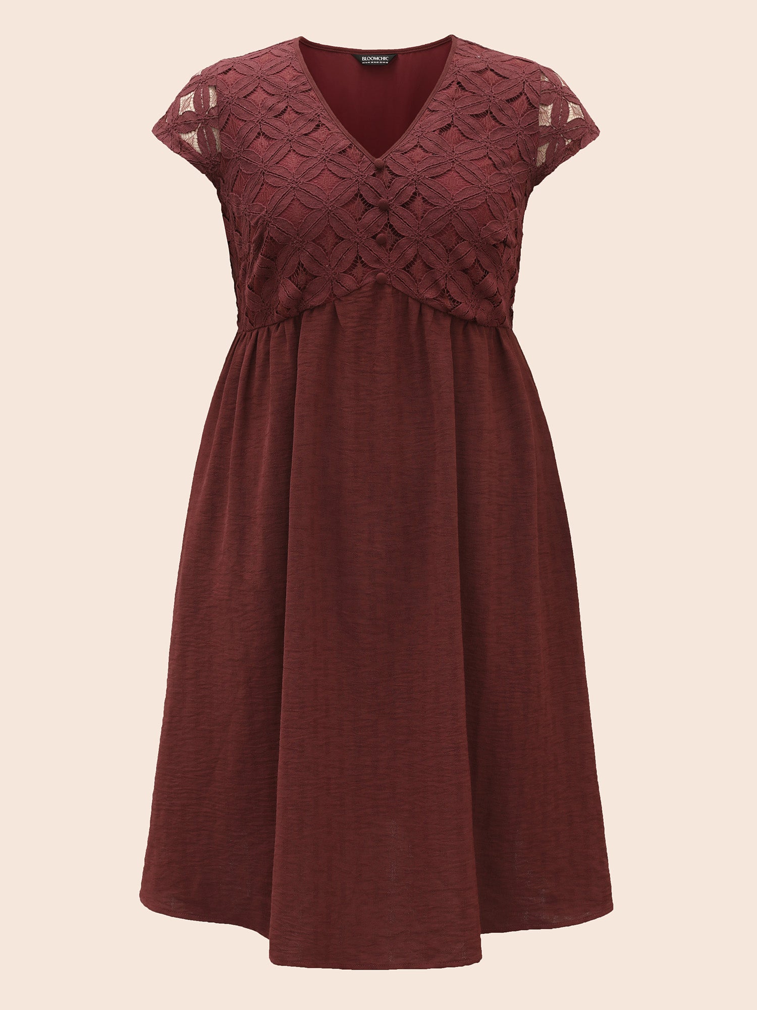 Plain Lace Panel Cap Sleeve Dress