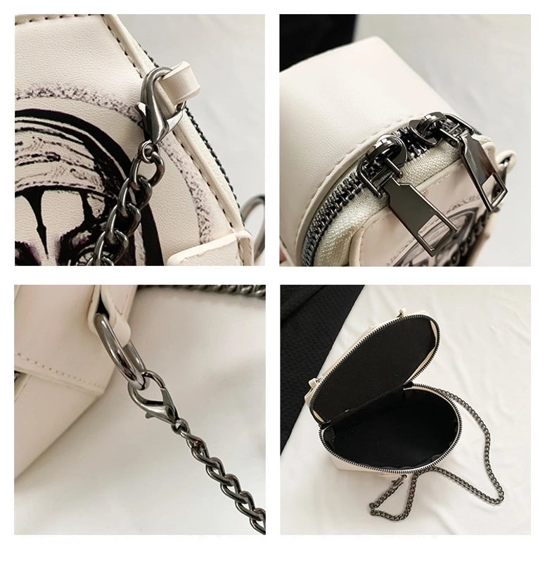 Halloween Women's Small Pu Leather Cross Skull Streetwear Pillow Shape Zipper Crossbody Bag