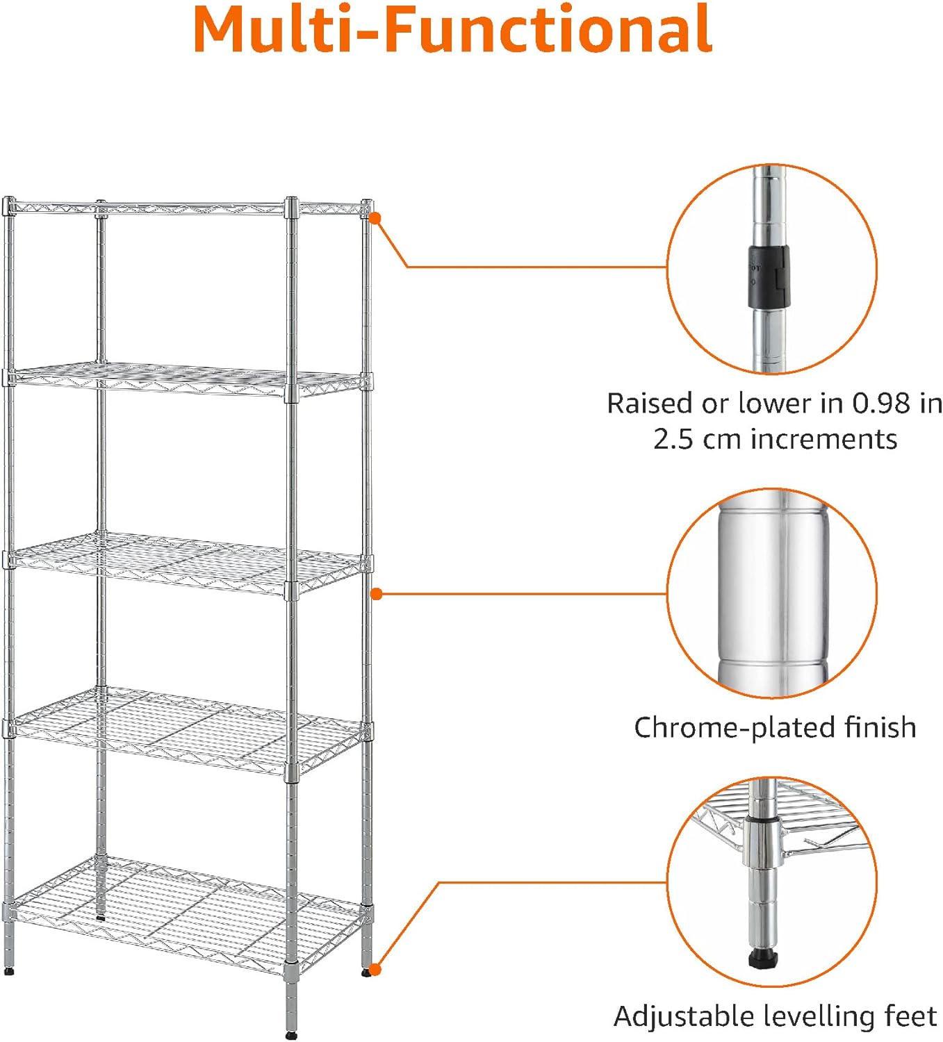 Amazon Basics 4-Shelf Steel Wire Storage Rack, Adjustable, Sturdy, Easy Assembly, 13.4 D x 23.2 W x 48 H in, Black