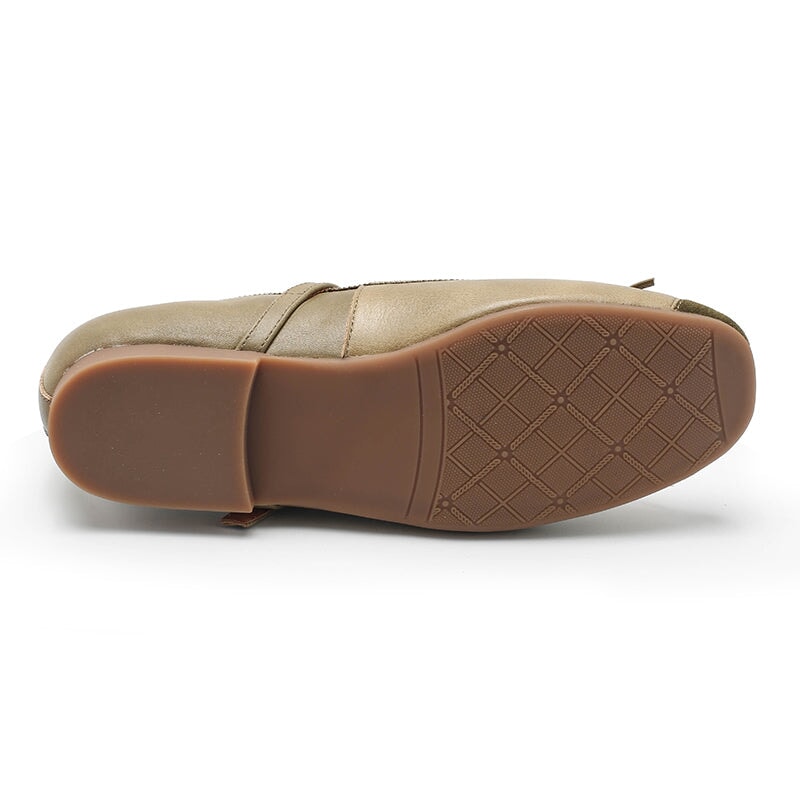 Handmade Sheepskin Women's Michaela Mary Jane Flats in Khaki/Green/Apricot/Black