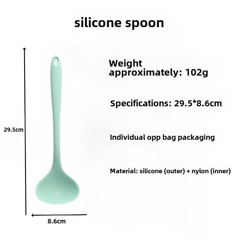 Silicone Soup Spoon Food Grade Long Handle Household Large Soup Spoon High Temperature Resistant Mini Porridge Spoon Frying Spoon Non-stick Cooking Pan Spoon