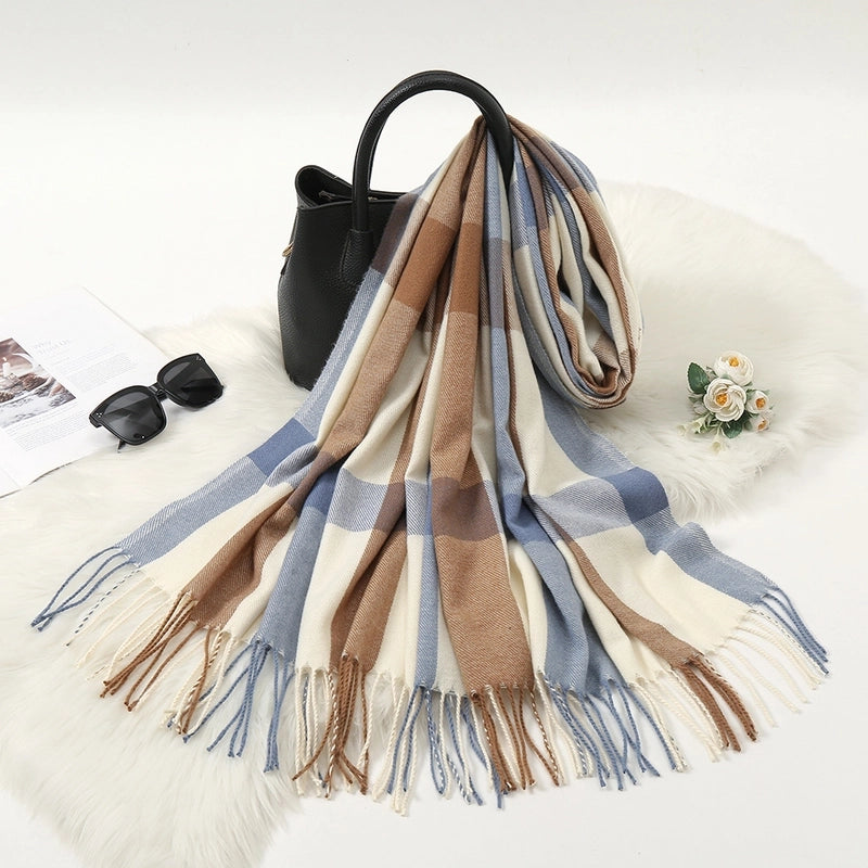 Autumn And Winter New Stitching Plaid Artificial Cashmere Scarf Women's Sweet Style Fashion Cold-Proof Warm Couple Bib Shawl