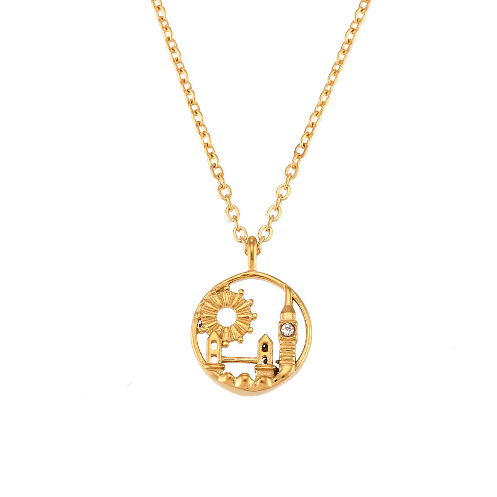 Fashion Round Geometric Stainless Steel 18K Gold Plated Necklaces