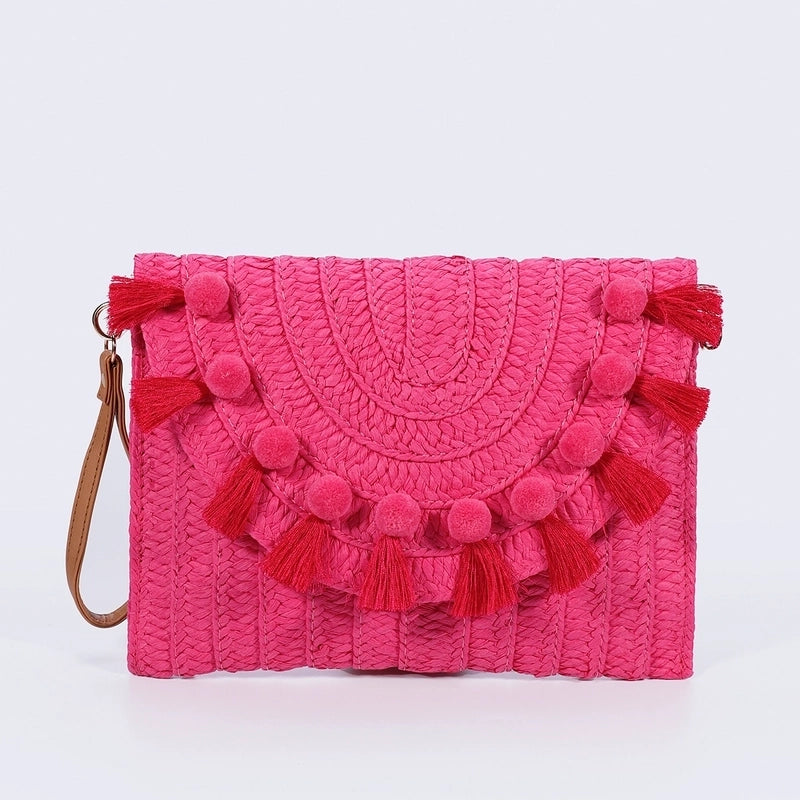 Women's Straw Solid Color Streetwear Square Magnetic Buckle Crossbody Bag