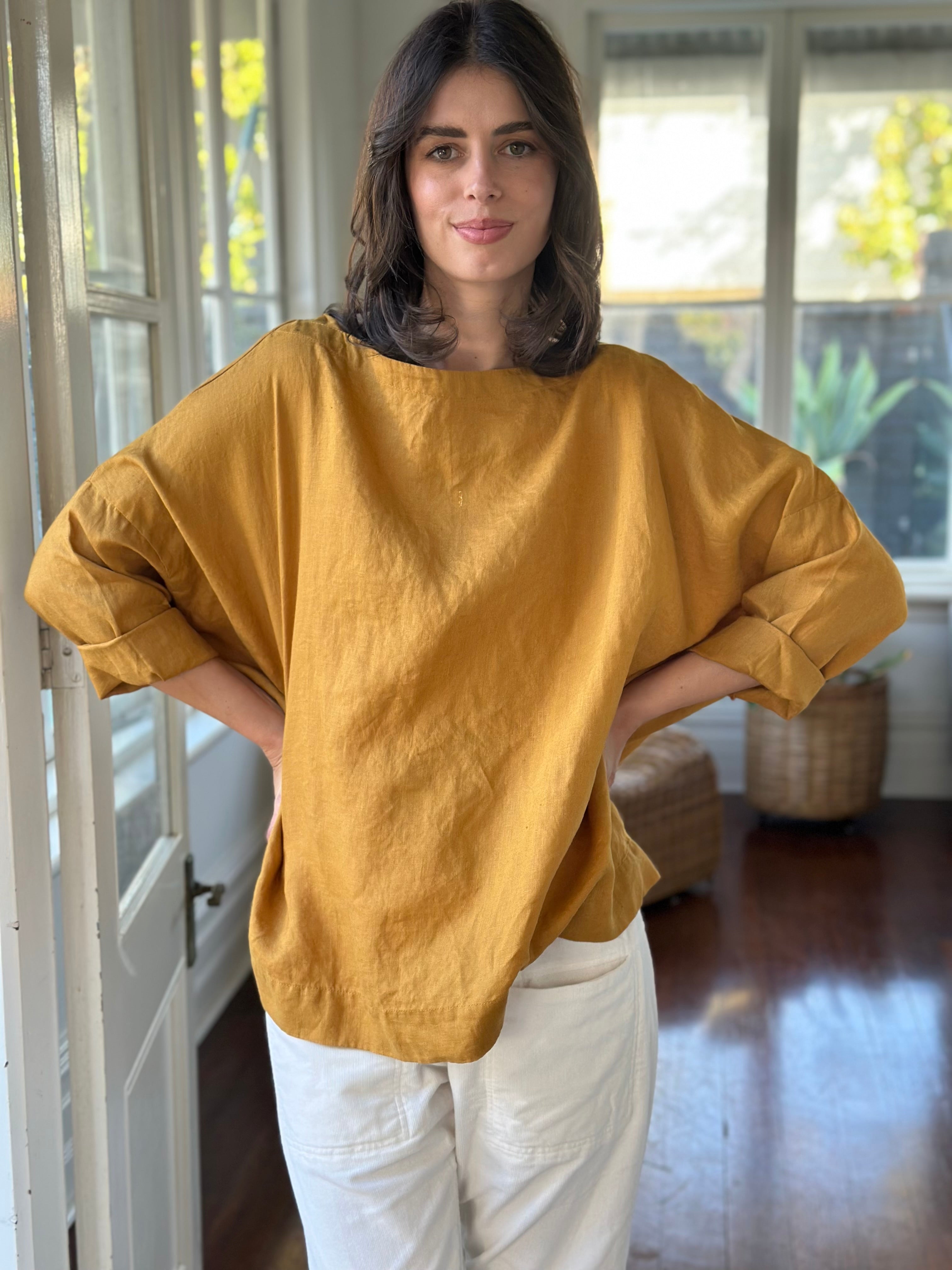 avril top - turmeric linen