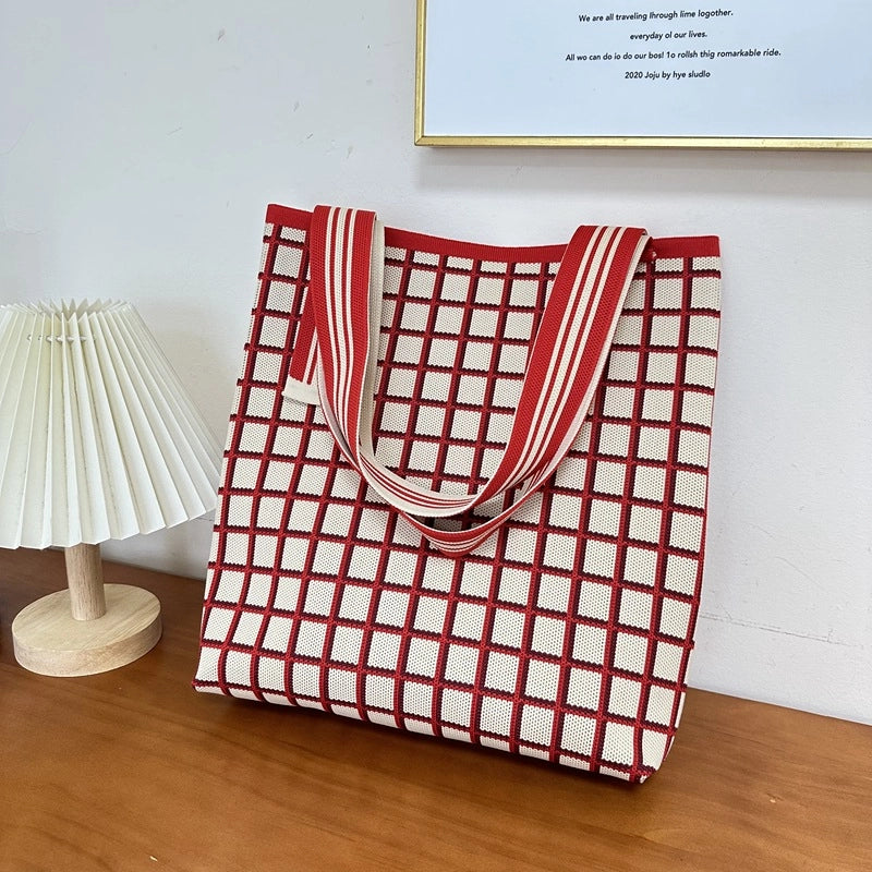 New Niche Retro Black And White Horizontal Solid Stripe Color Matching Shoulder Bag Practical Environmental Protection Portable Underarm Bag Women's Bag
