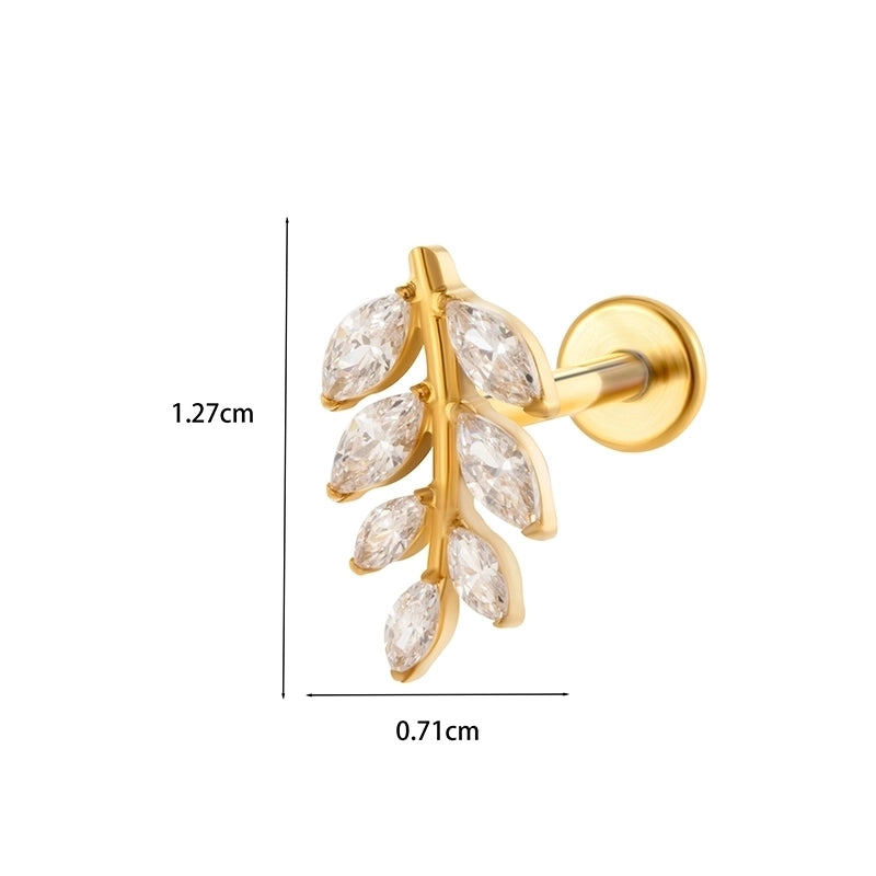 1 Piece Ear Cartilage Rings & Studs Minimalist Classic Style Leaves Chain Pure Titanium Inlay Zircon Ear Cartilage Rings & Studs