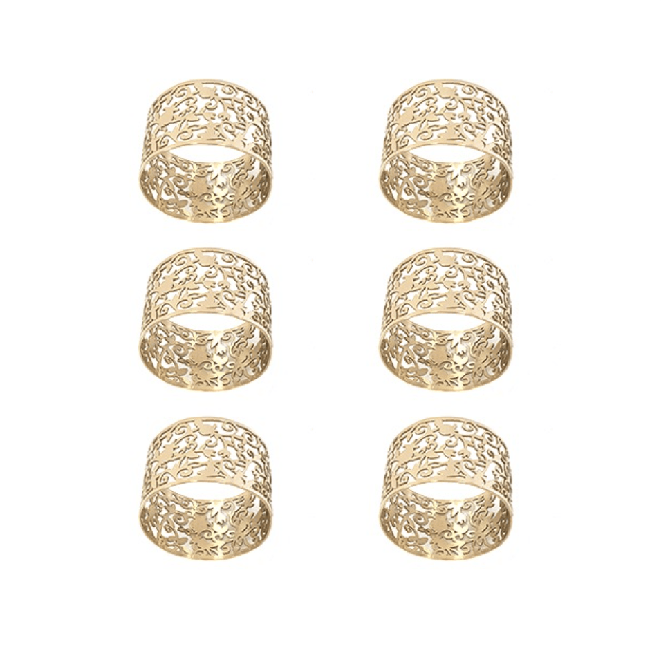 Pomegranate Napkin Rings  - Set of 6. Brass