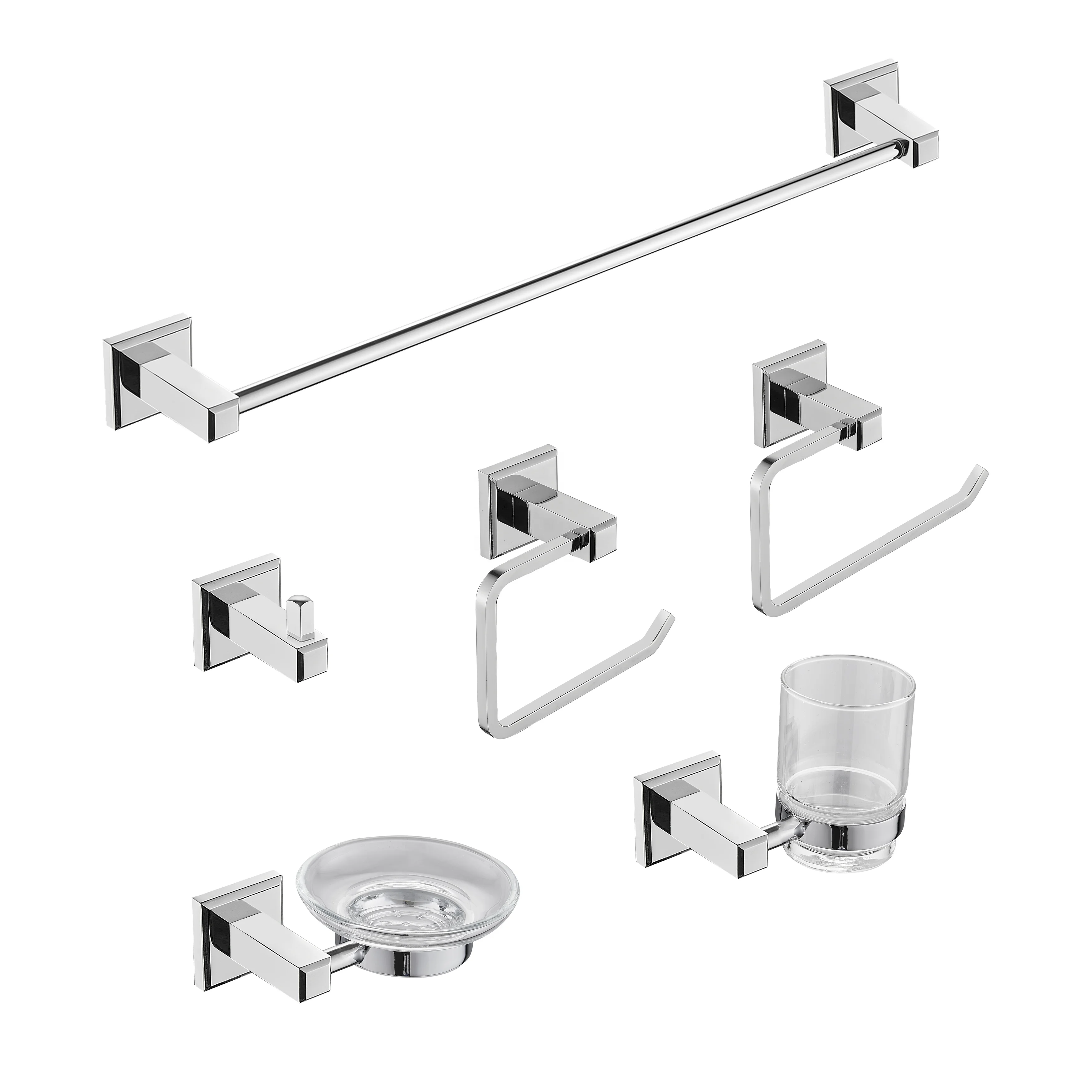 Hotel Wall Mounted European Style Wash Vanity Bath Room Vanity 6 pieces Stainless Steel Bathroom Accessories Set