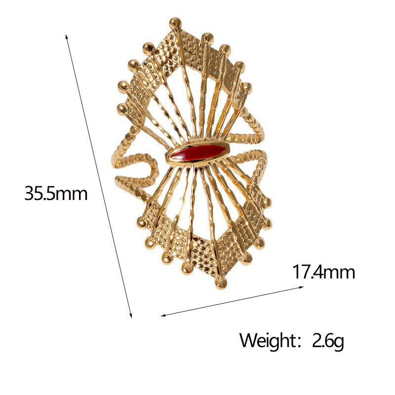 Retro Fan-Shaped Hollow Stainless Steel Ring Adjustable French Gold-Plated Titanium Steel Ring For Women
