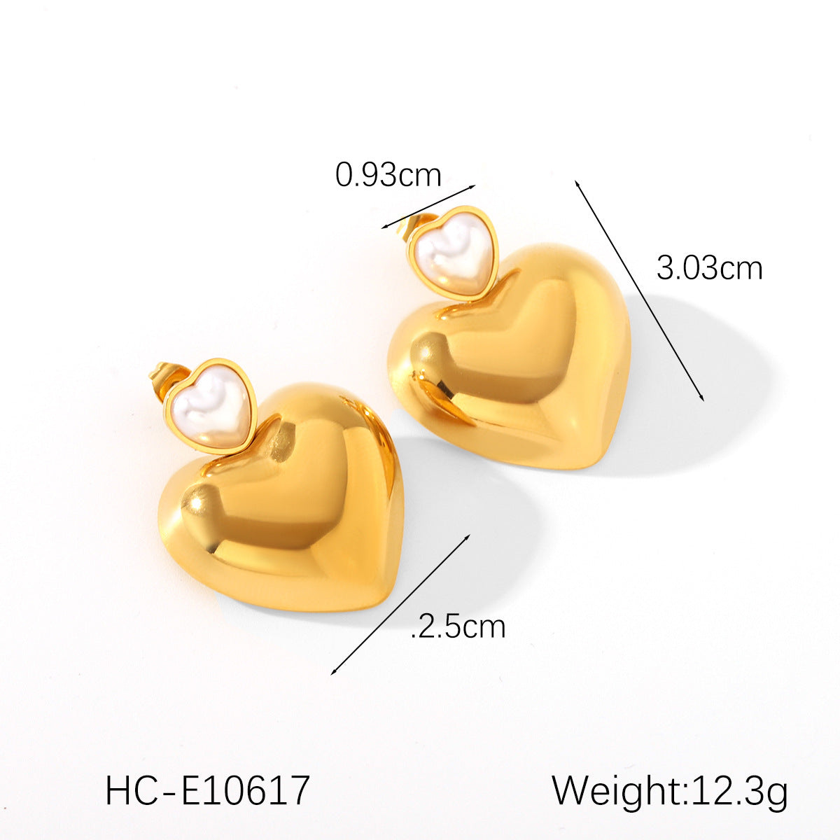 Stainless Steel Large Glossy Heart Earrings Design With Pearl Heart-Shaped Earrings For Women