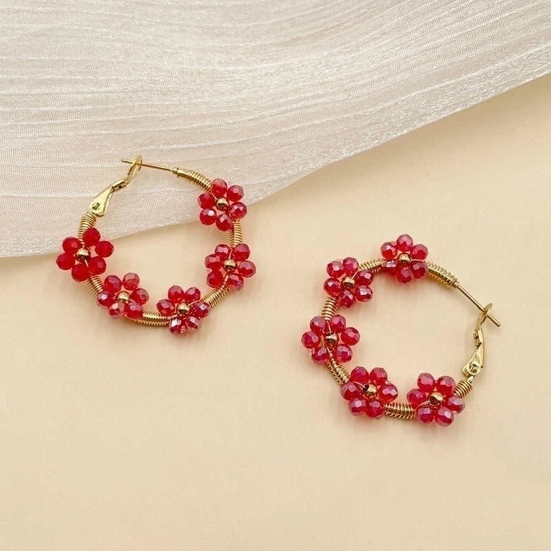 1 Pair Fashion Flower Plating 304 Stainless Steel Crystal Gold Plated Stainless Steel Earrings