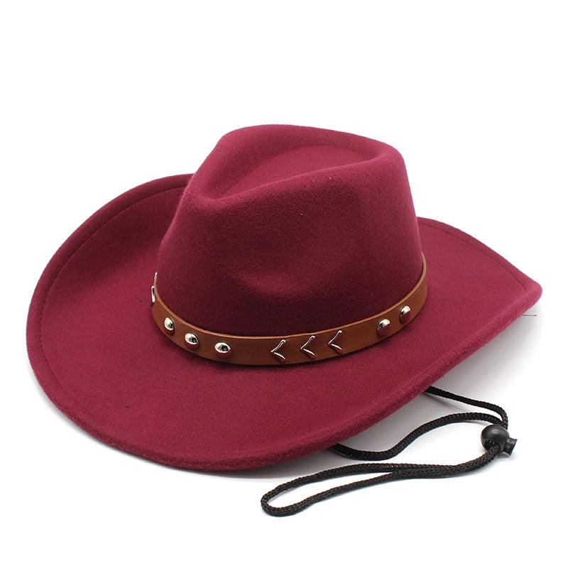 Wool Wool Top Hat Western Cowboy Style Big Along Hat Fashion Texture Belt Women's Hat Jazz Hat