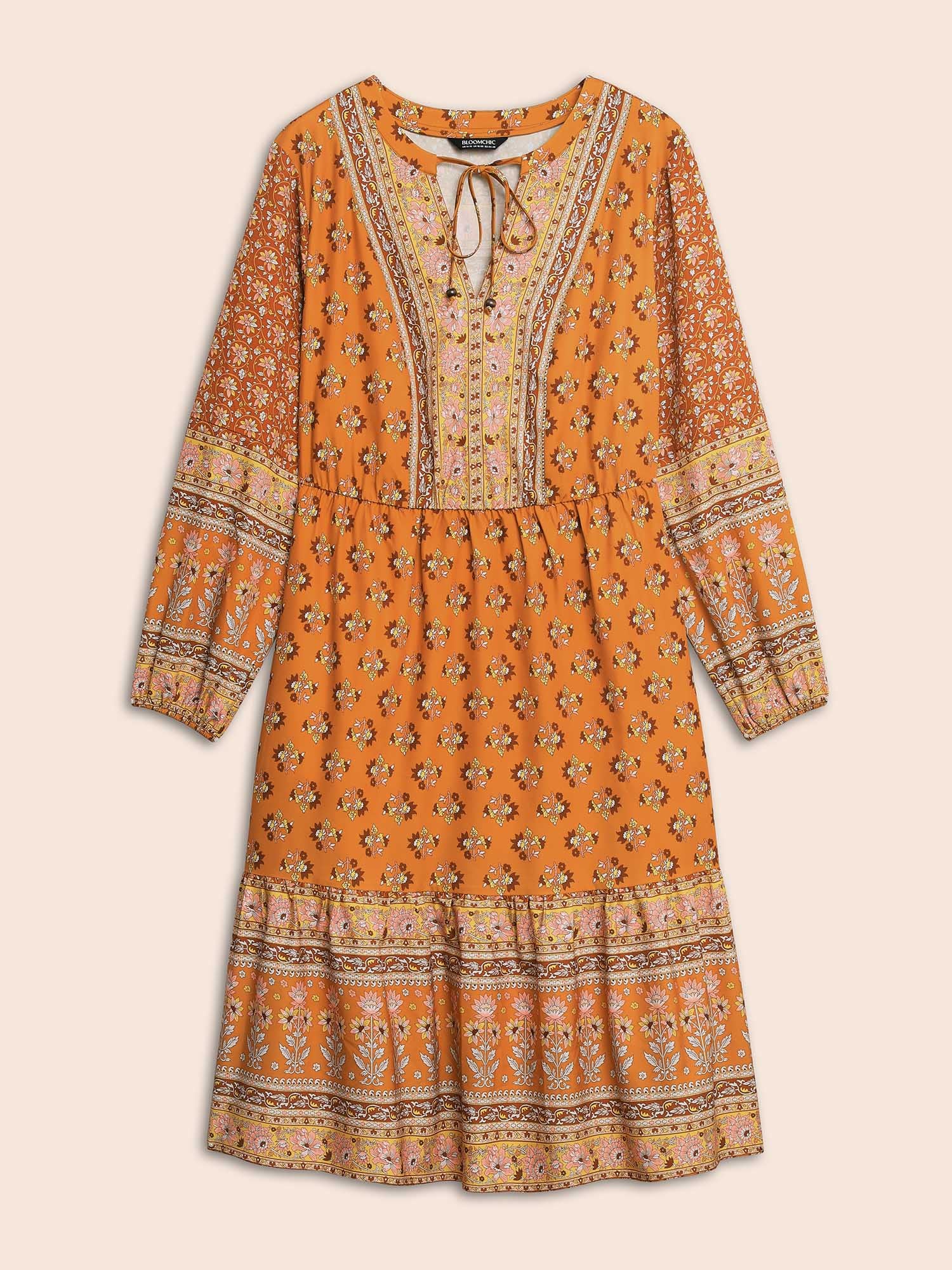Boho Print Tie Knot Midi Dress