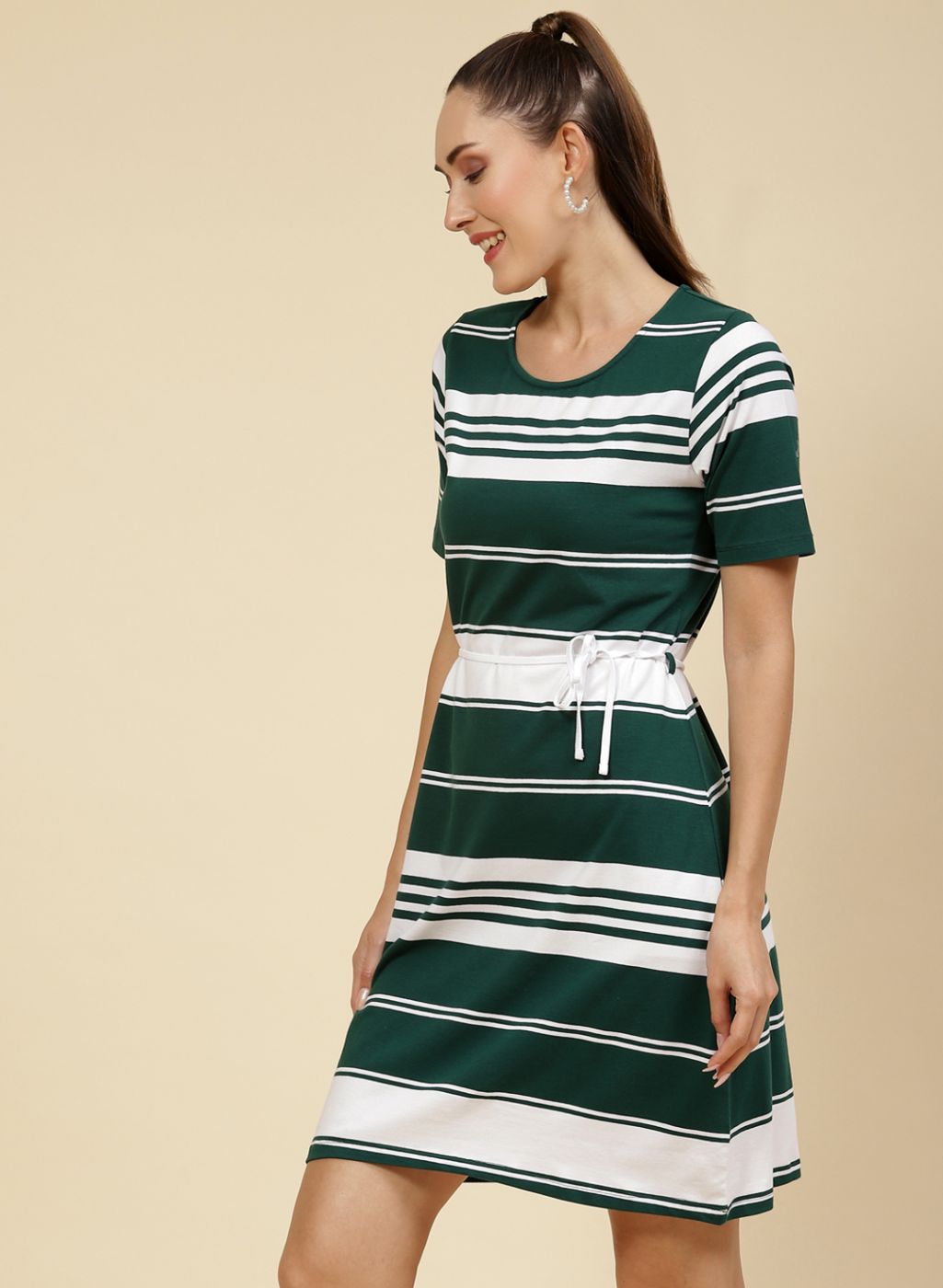 Women Bottle Green Printed Dress