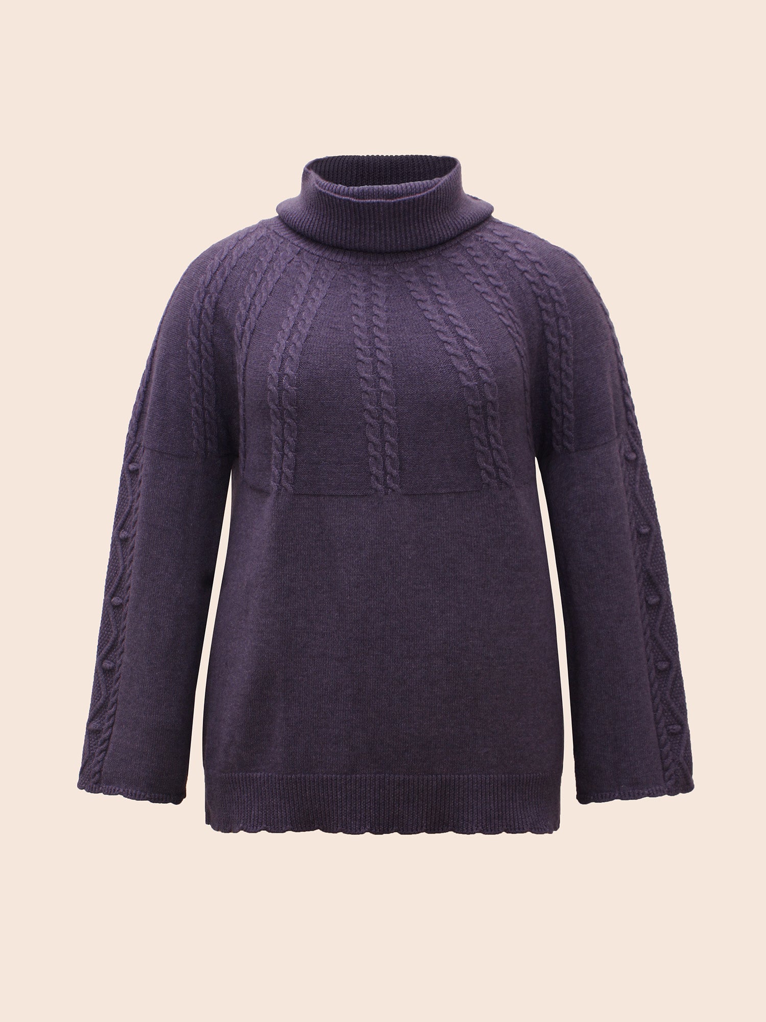 Turtleneck Texture Cable Knit Pullover