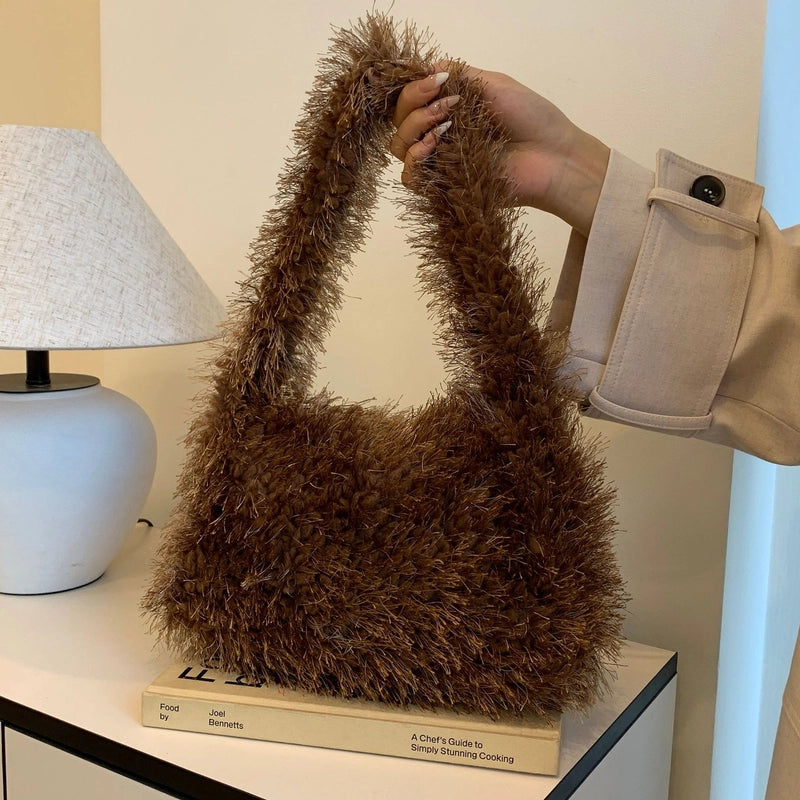 Autumn And Winter Cute Furry Portable Women's Bag Warm Furry Underarm Bag Korean Style Women's Popular One Shoulder Bag Fashion