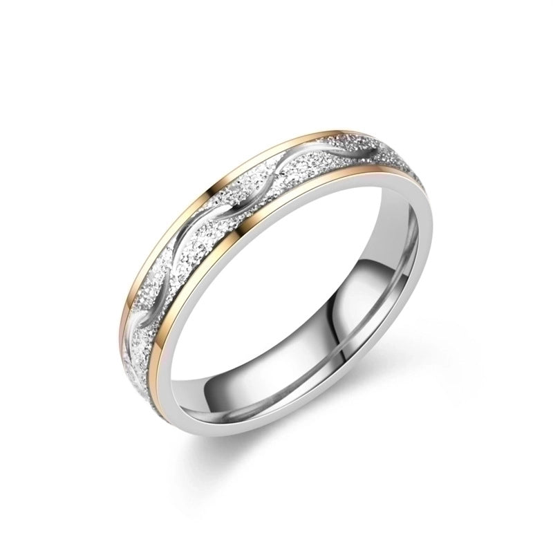 Elegant Modern Style Round Titanium Steel Artificial Diamond 18K Gold Plated Inlay Rings