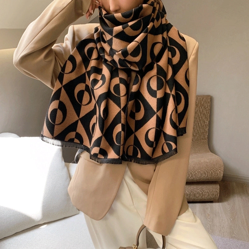 Women's Streetwear Geometric Imitation Cashmere Tassel Scarf