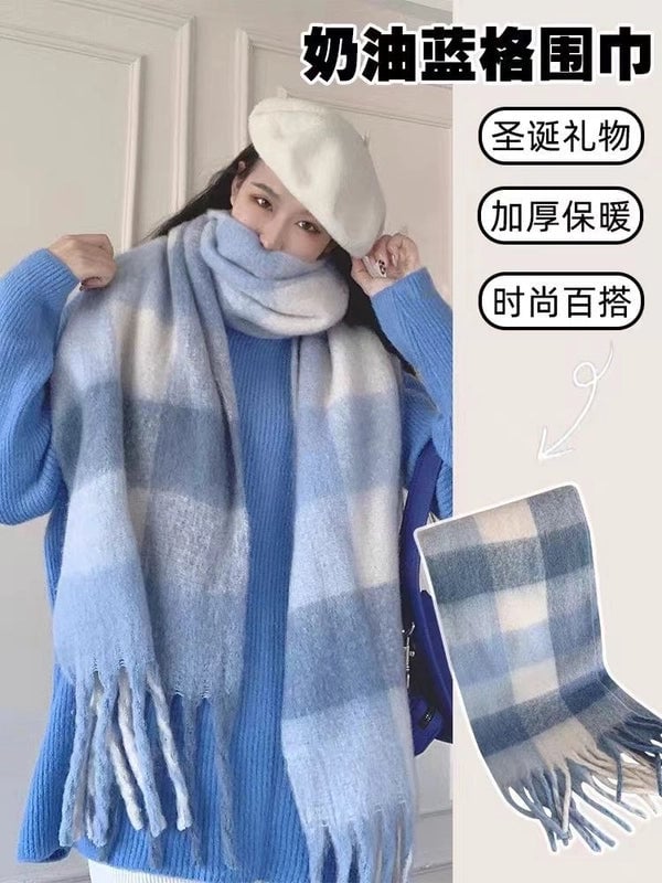 Brown Striped Scarf Women's Autumn And Winter  Trendy Winter Warm Imitation Cashmere Windproof Scarf For Students