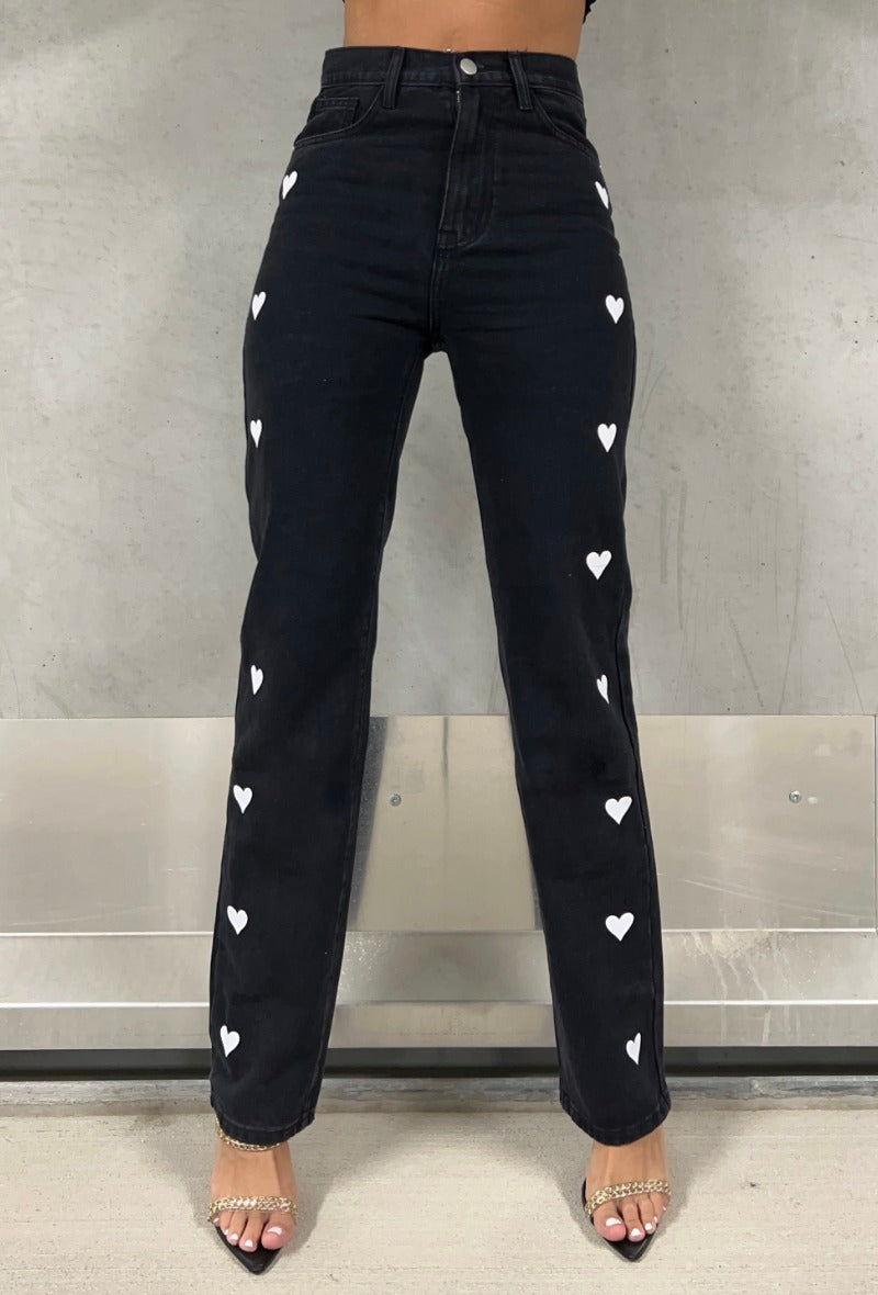 Ellie White Hearts Straight Leg  Jeans