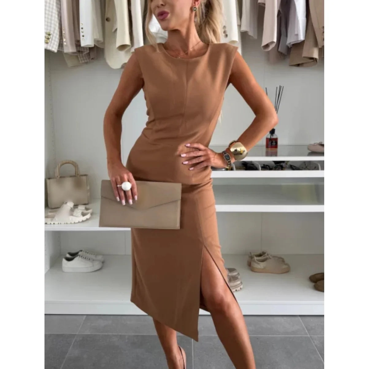 Women’s Sleeveless Bodycon Dress with Slit
