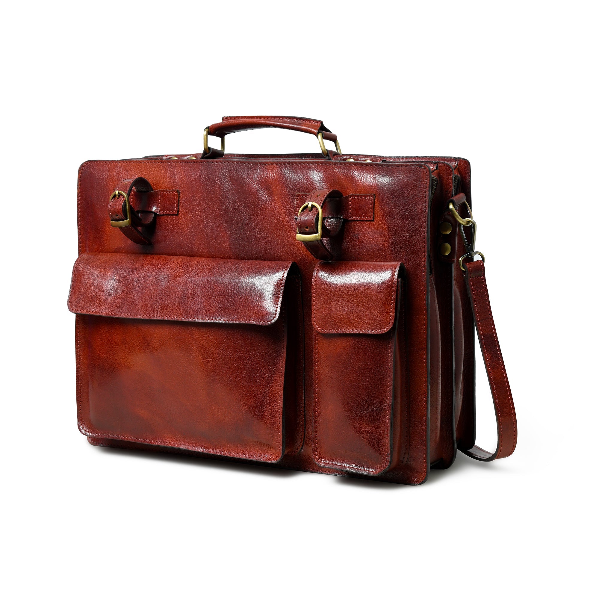 Tuscany Italian Leather Briefcase. Tanny Brown