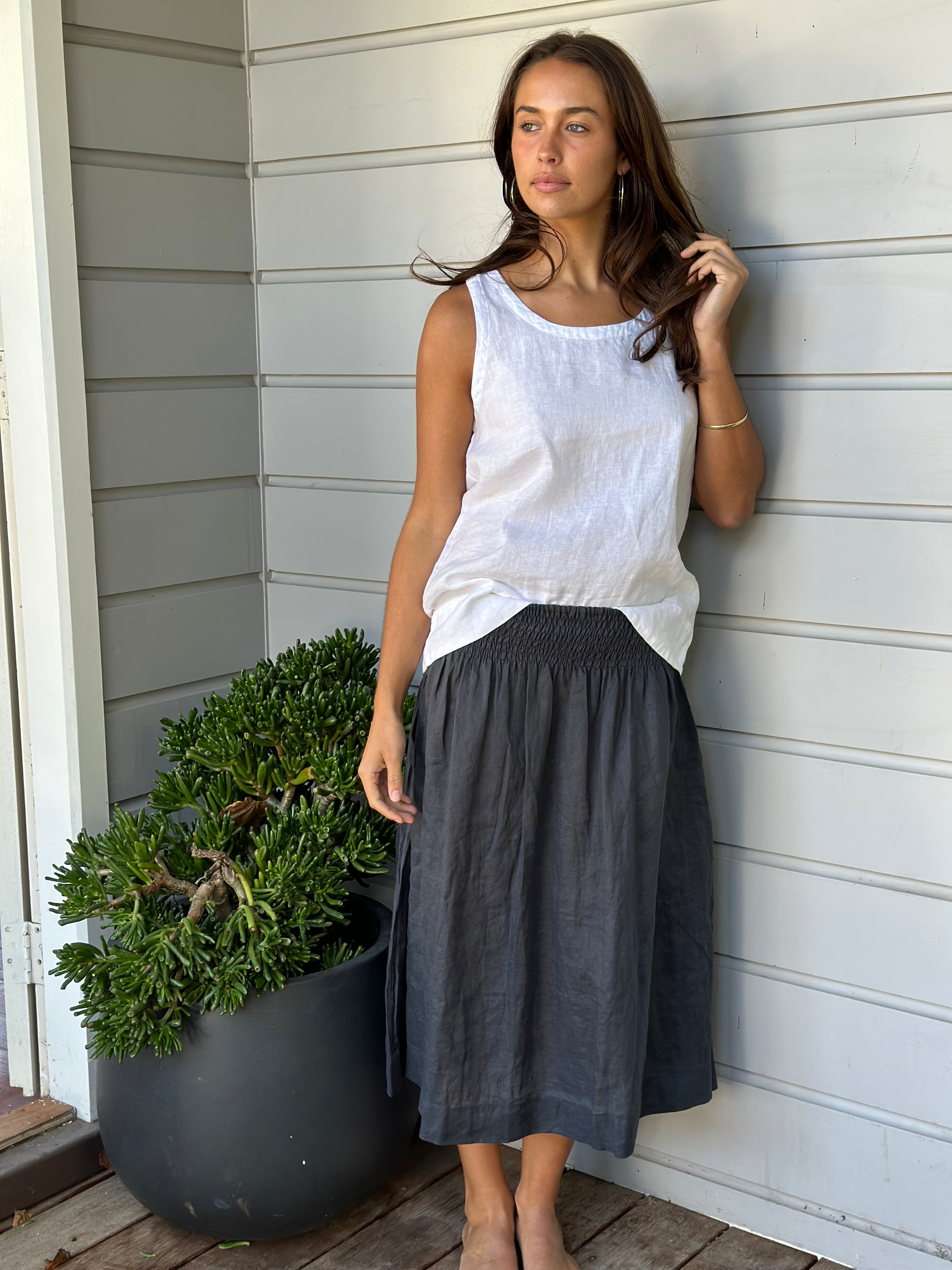 lola skirt - charcoal linen