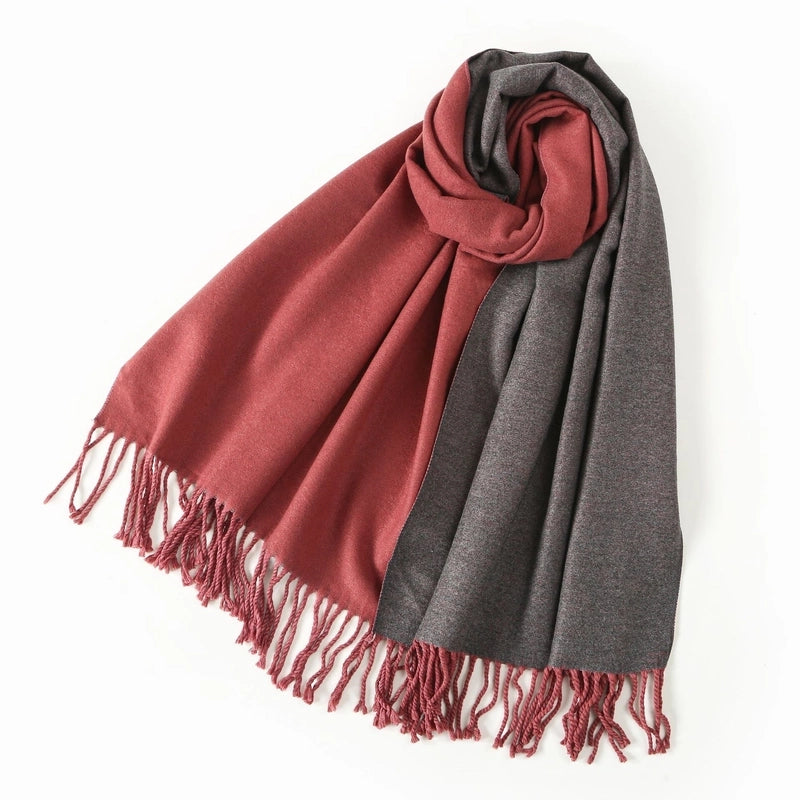 Women's Elegant Minimalist Color Block Imitation Dehaired Angora Tassel Scarf
