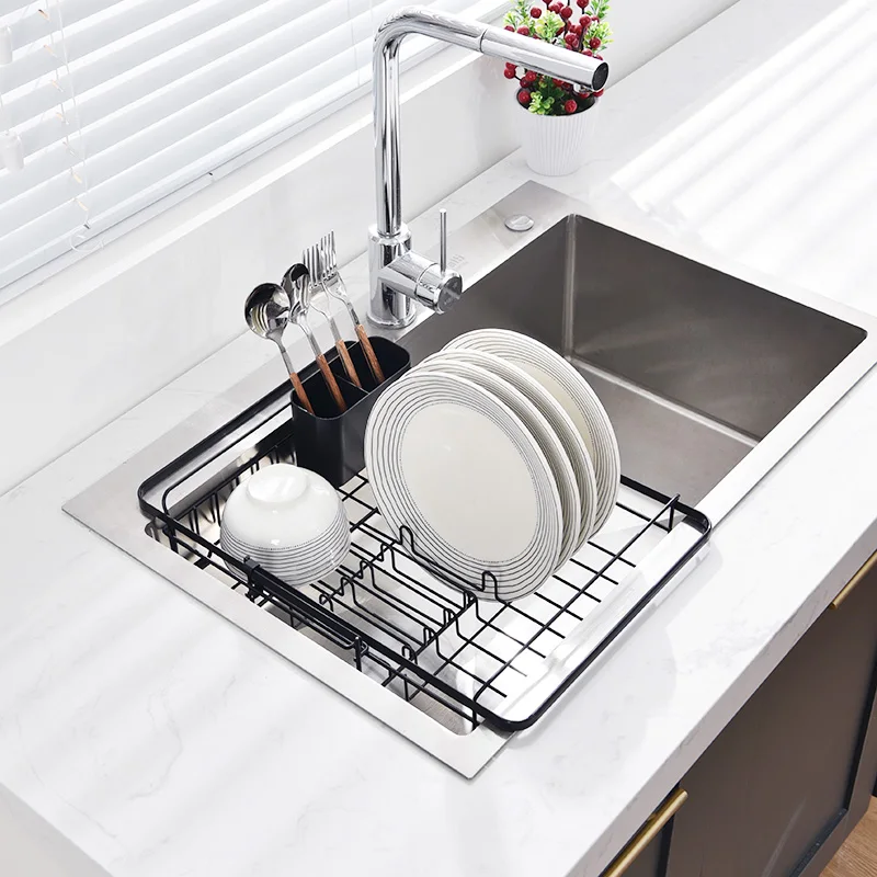 sus multifunctional black 201 stainless steel storage over the sink dish drying rack drainer for kitchen