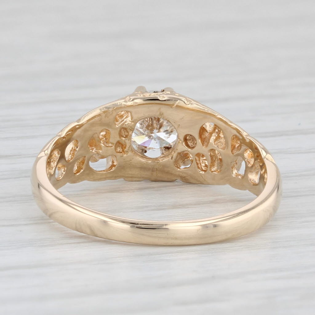 0.53ct Round Diamond Solitaire Engagement Ring 14k Gold Ornate Openwork Sz 6.75
