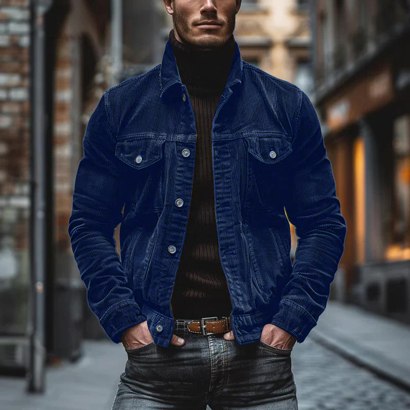 Men's Vintage Corduroy Lapel Single Breasted Multi-Pocket Work Jacket